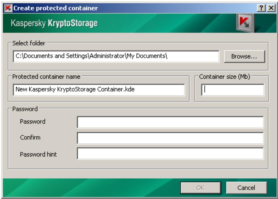 KASPERSKY LAB KRYPTOSTORAGE 1.0 - To create a container: - 1