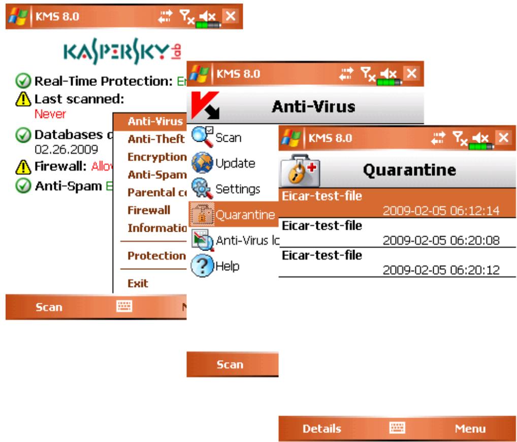 KASPERSKY LAB MOBILE SECURITY 8.0 - VIEWING QUARANTINED OBJECTS - 1