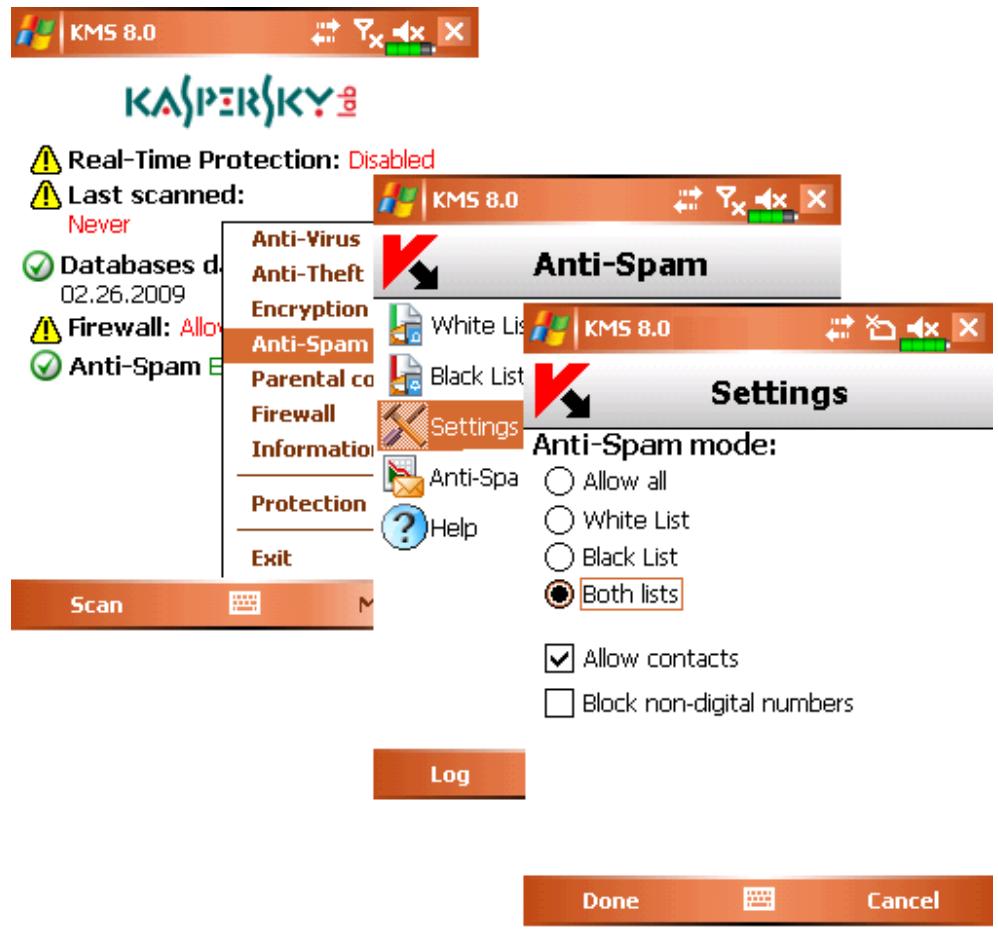 KASPERSKY LAB MOBILE SECURITY 8.0 - ANTI-SPAM MODES - 1