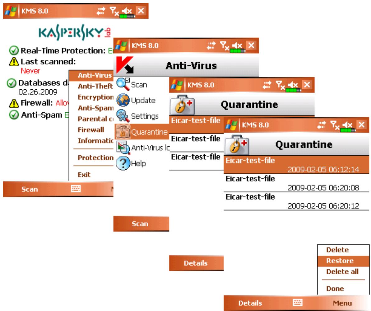 KASPERSKY LAB MOBILE SECURITY 8.0 - RESTORING OBJECTS FROM QUARANTINE - 1