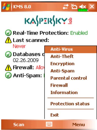 KASPERSKY LAB MOBILE SECURITY 8.0 - GRAPHICAL USER INTERFACE - 1