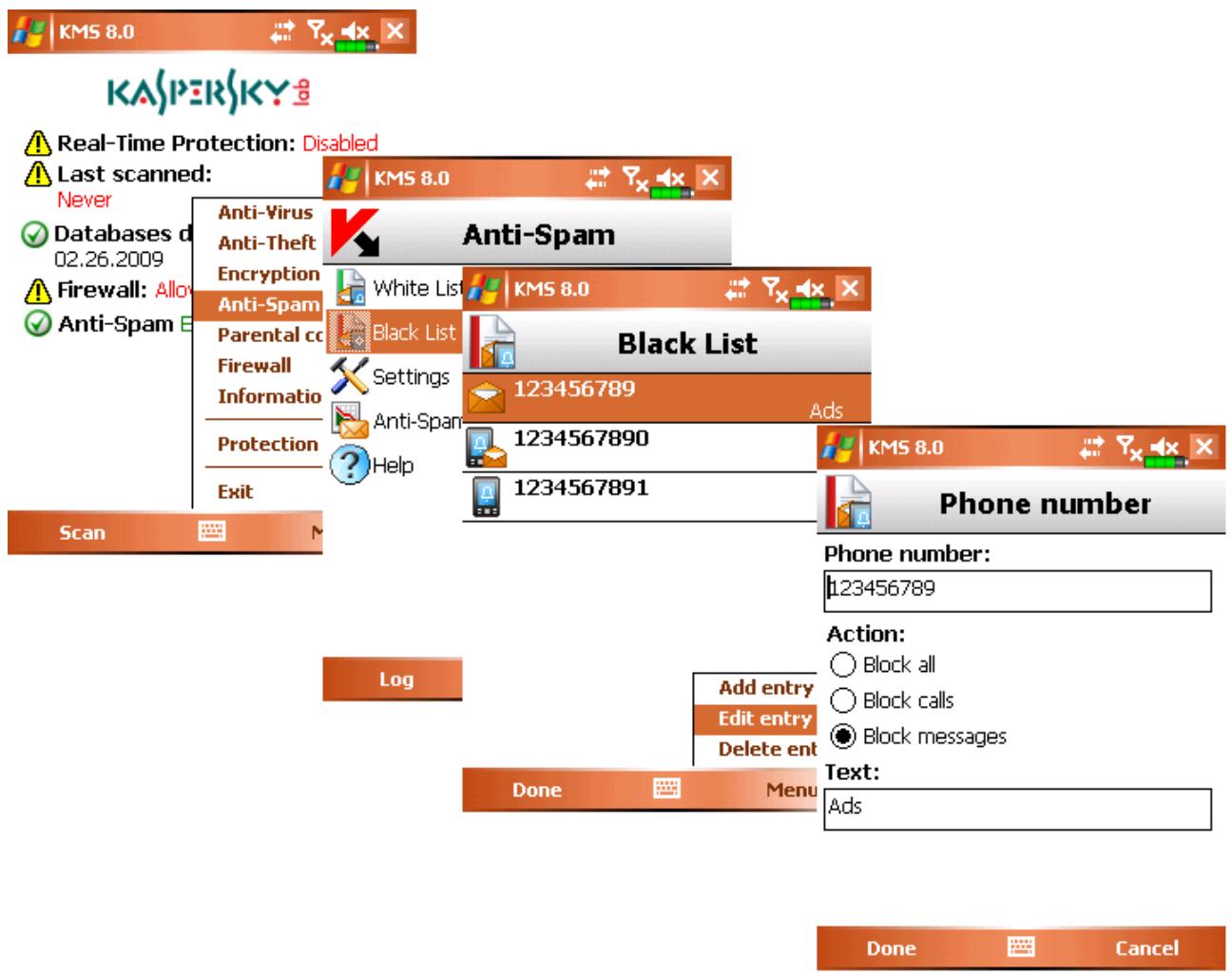 KASPERSKY LAB MOBILE SECURITY 8.0 - Editing an existing entry - 1