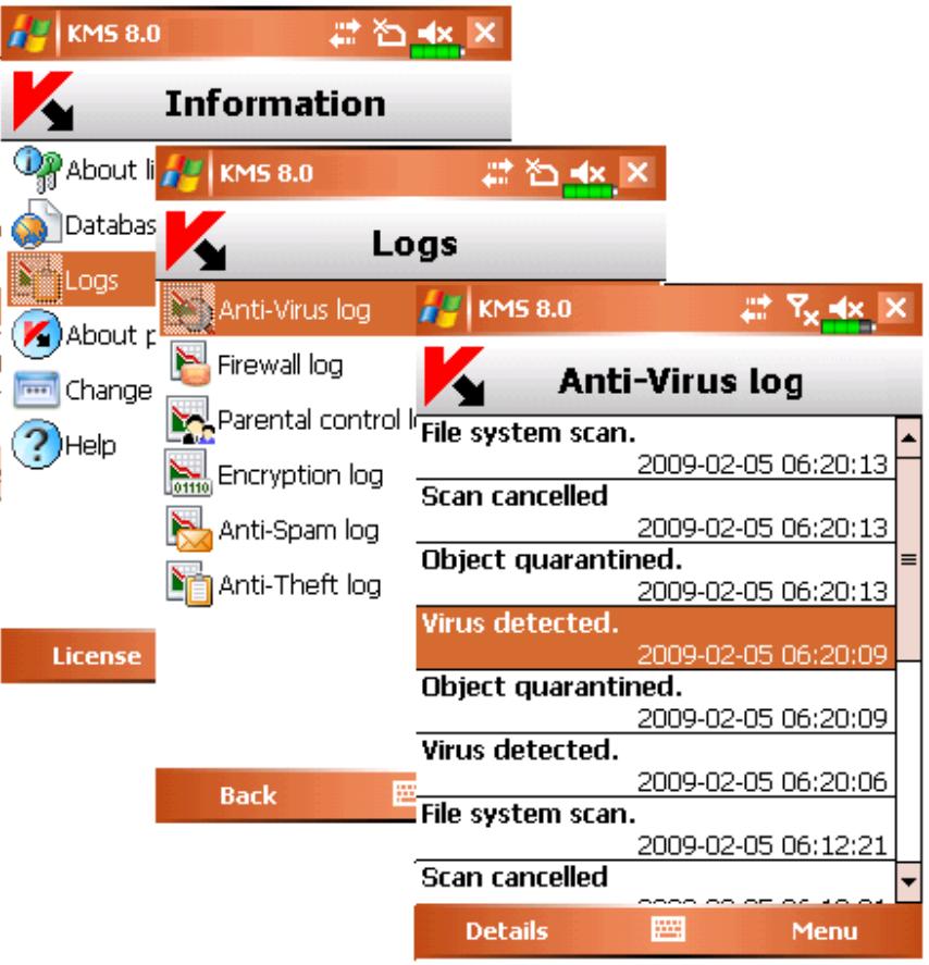 KASPERSKY LAB MOBILE SECURITY 8.0 - VIEWING LOG RECORDS - 2