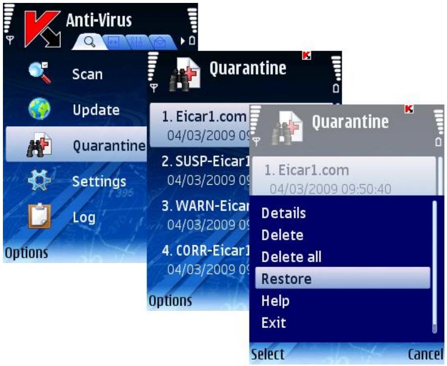 KASPERSKY LAB MOBILE SECURITY 8.0 - RESTORING OBJECTS FROM QUARANTINE - 1