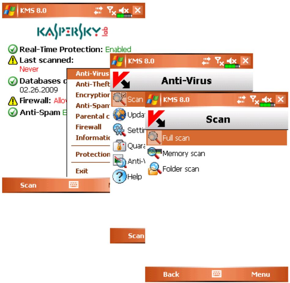 KASPERSKY LAB MOBILE SECURITY 8.0 - STARTING A SCAN MANUALLY - 1