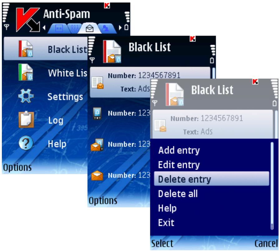 KASPERSKY LAB MOBILE SECURITY 8.0 - DELETING AN INDIVIDUAL ENTRY - 1