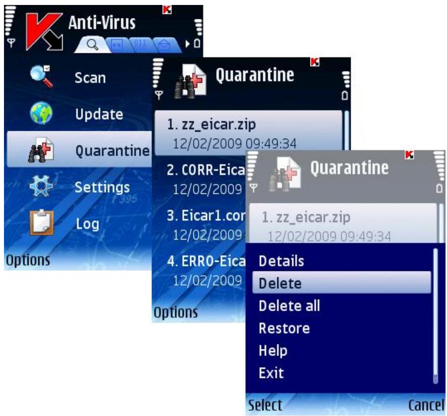 KASPERSKY LAB MOBILE SECURITY 8.0 - DELETING OBJECTS FROM QUARANTINE - 1