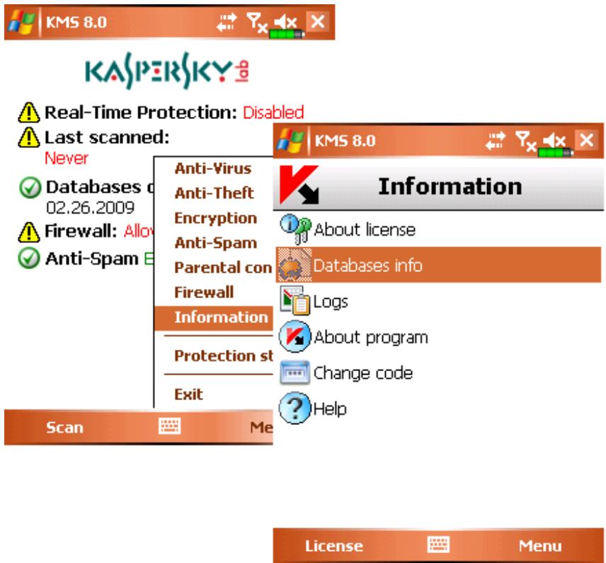 KASPERSKY LAB MOBILE SECURITY 8.0 - VIEWING BASES INFORMATION - 1