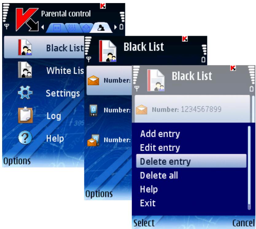 KASPERSKY LAB MOBILE SECURITY 8.0 - DELETING AN INDIVIDUAL ENTRY - 1