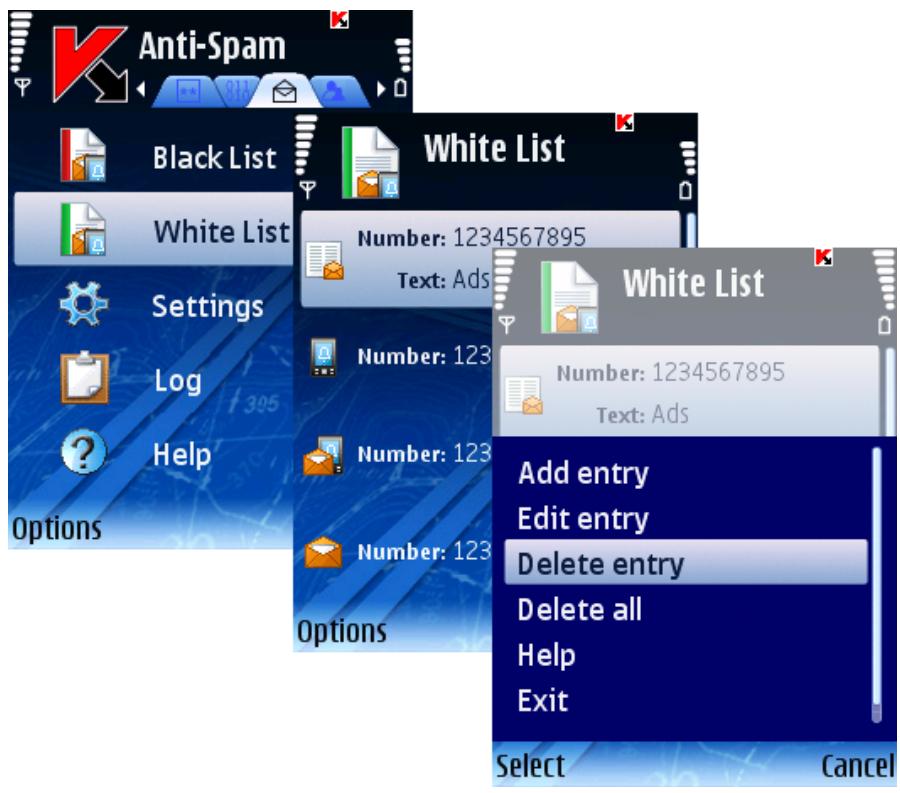 KASPERSKY LAB MOBILE SECURITY 8.0 - DELETING AN INDIVIDUAL ENTRY - 1