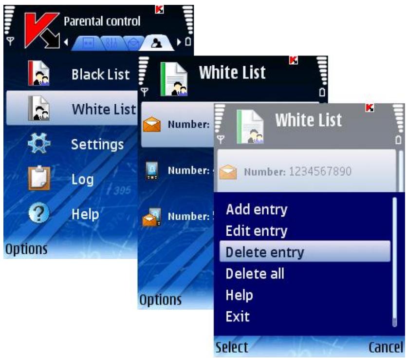 KASPERSKY LAB MOBILE SECURITY 8.0 - DELETING AN INDIVIDUAL ENTRY - 1