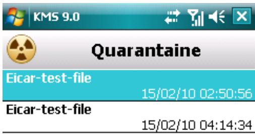 KASPERSKY LAB MOBILE SECURITY 9.0 - Affichage des objects en quarantaine - 1