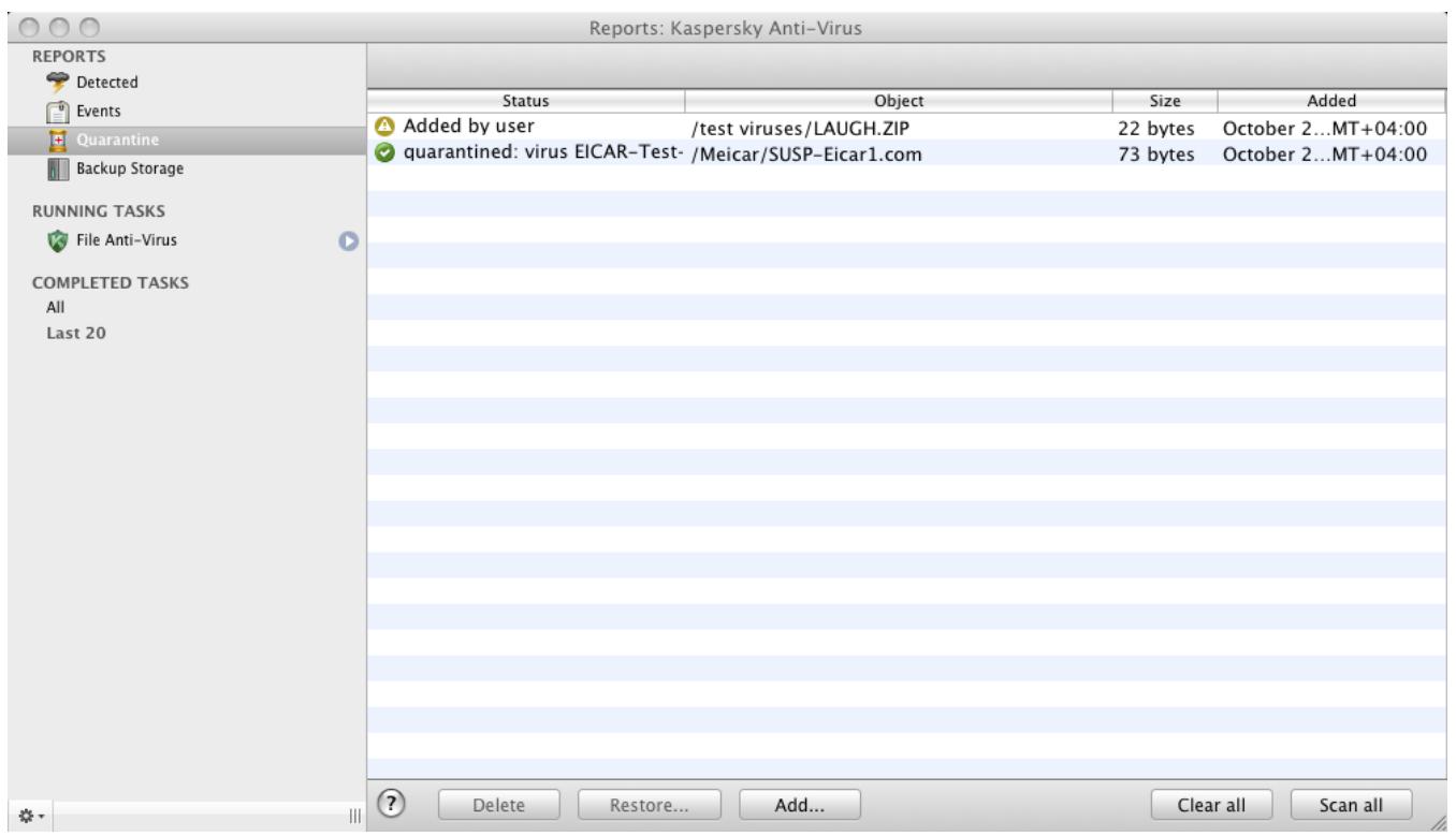 KASPERSKY LAB ANTI-VIRUS 2011 V8.0.4 - VIEWING THE CONTENTS OF QUARANTINE - 1