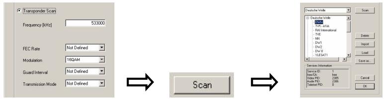 GENUIS VIDEOWONDER DVB - Transponder Scan: - 1