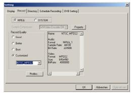 GENUIS VIDEOWONDER DVB - Record Settings - 1