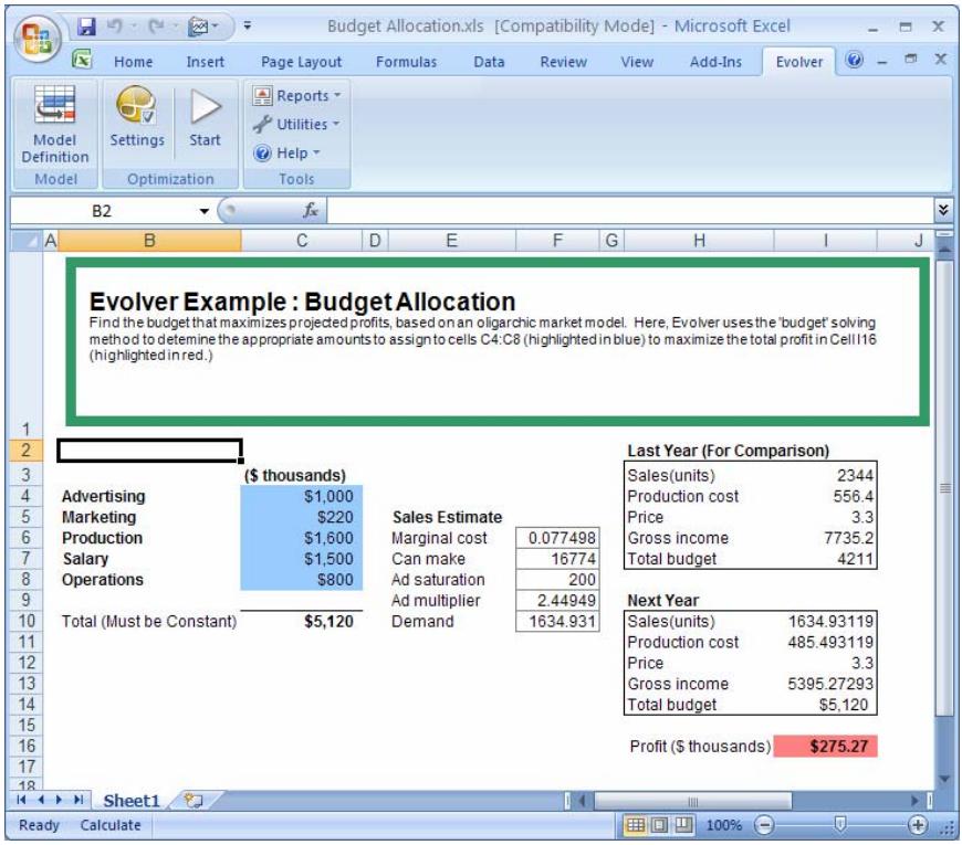PALISADE EVOLVER 5.5 - Budget Allocation - 1