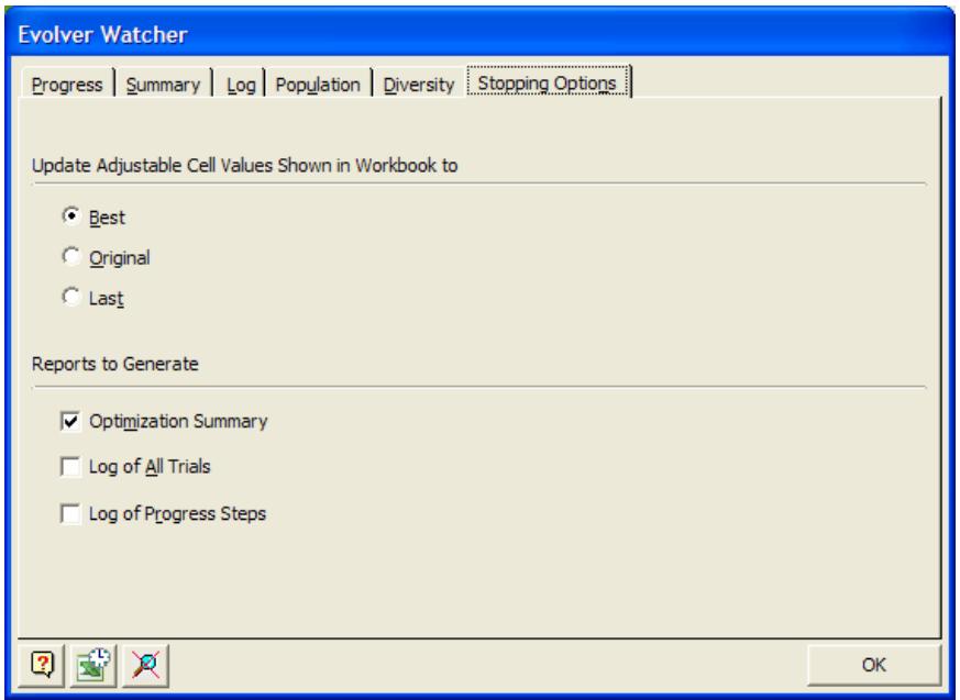 PALISADE EVOLVER 5.5 - Stopping the Optimization - 1