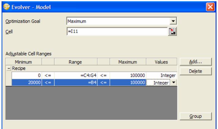 PALISADE EVOLVER 5.5 - Adjustable Cell Ranges - 1