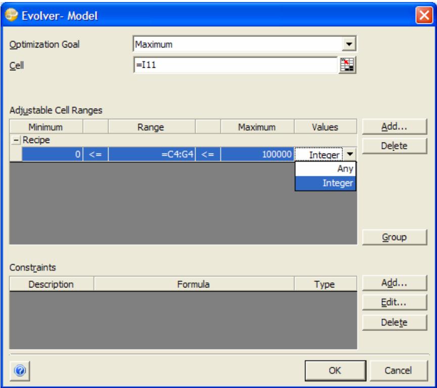 PALISADE EVOLVER 5.5 - Adding Adjustable Cell Ranges - 1