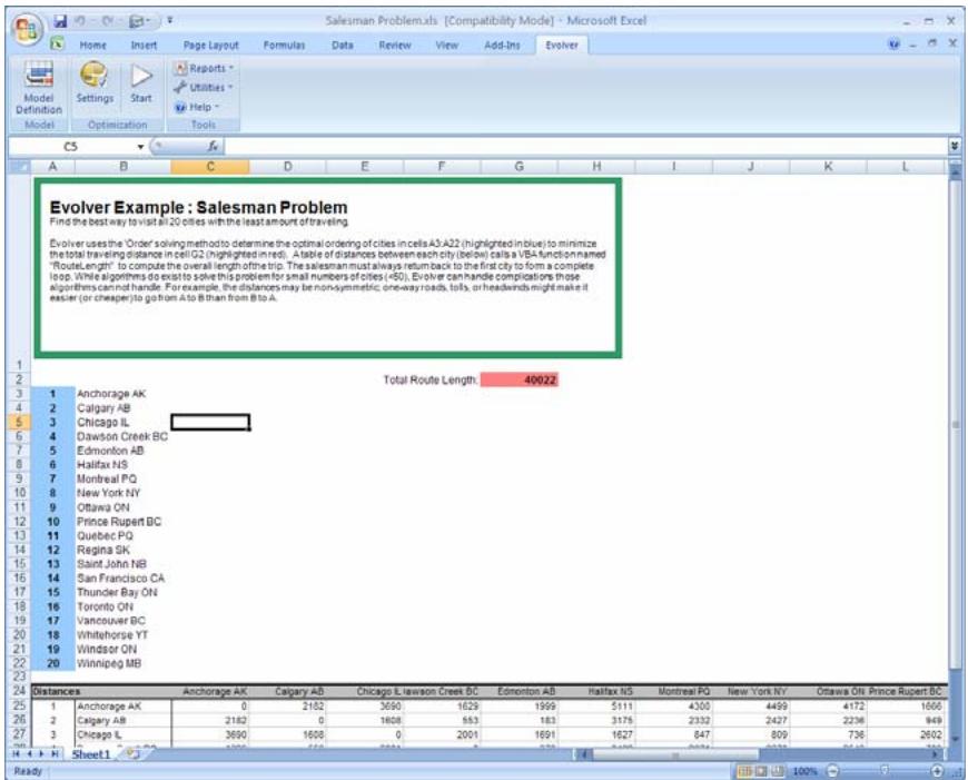PALISADE EVOLVER 5.5 - Salesman Problem - 1