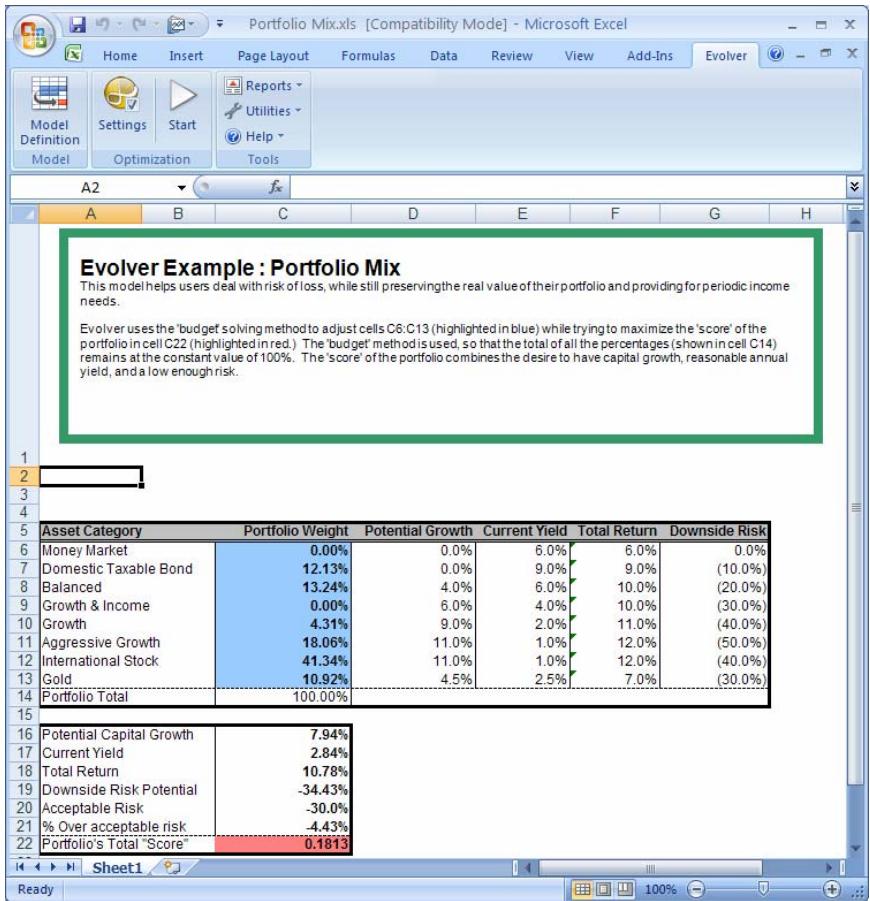 PALISADE EVOLVER 5.5 - Portfolio Mix - 1