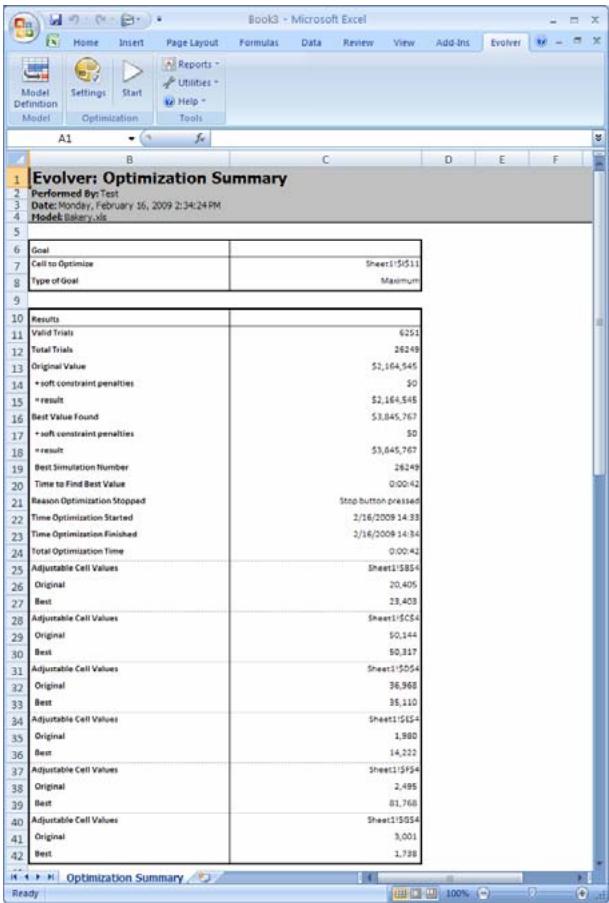 PALISADE EVOLVER 5.5 - Displays stopping options for the optimization - 2
