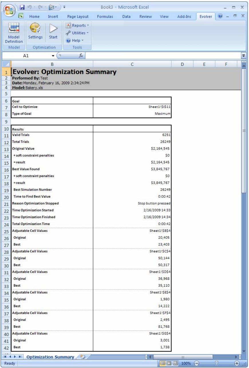 PALISADE EVOLVER 5.5 - Summary Report - 1