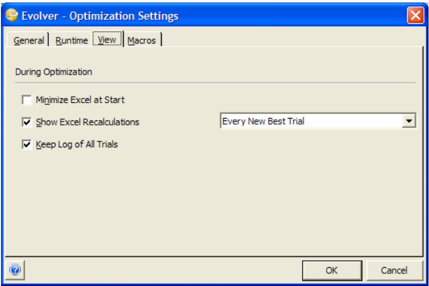 PALISADE EVOLVER 5.5 - Defines the view settings for an optimization - 1