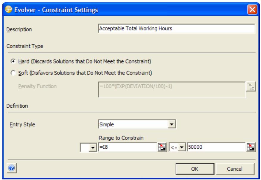 PALISADE EVOLVER 5.5 - Simple Range of Values and Formula Constraints - 1
