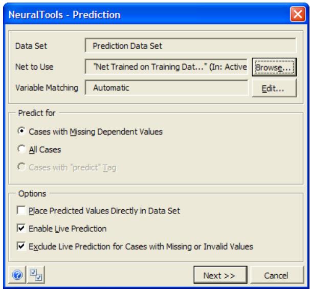 PALISADE NEURALTOOLS 5.5 - Specifies settings for predicting values using a trained neural network and runs the prediction - 1