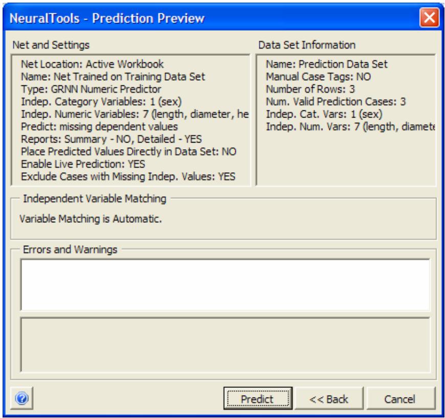 PALISADE NEURALTOOLS 5.5 - Prediction Preview Dialog - 1