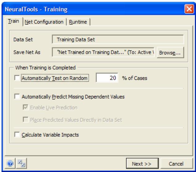 PALISADE NEURALTOOLS 5.5 - Specifies settings for training a neural network and runs the training - 1