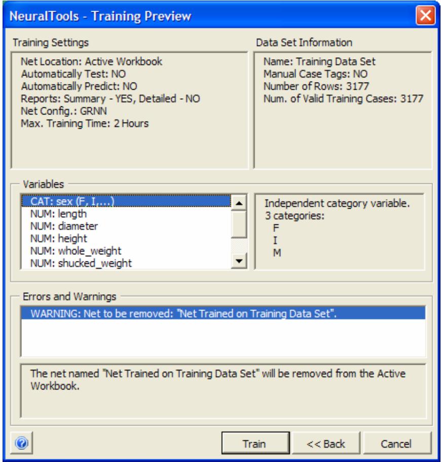 PALISADE NEURALTOOLS 5.5 - Training Preview Dialog - 1