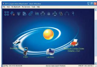NET Corporation BlueShield - Main Window File View My Bluetooth My Services Tools Help Bluetooth F200V LOS RAG Microsoft Control Center Adapted onto Mac OS X14.52.06.02.05 Device name search finished. PAR-3P 162.168.50.1