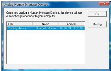 Unplug Human Interface Devices Once you unplug a Human Interface Device, the device will not automatically reconnect to your computer. HID Name Address Fencing device Bluetooth Mouse 00:04:34 C1:30:33 Unplug