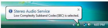 Stereo Audio Service Low Complexity Subband Codec(SBC) is selected.