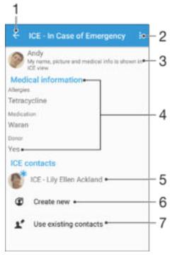 SONY F3311 - Adding medical and emergency contact information - 1