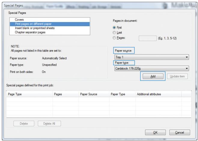 HP LASERJET ENTERPRISE 700 M712XH - Print the first or last page on different paper (Windows) - 5