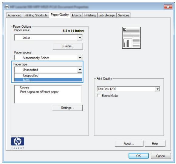 HP LASERJET ENTERPRISE 700 M712XH - Select the paper type (Windows) - 3
