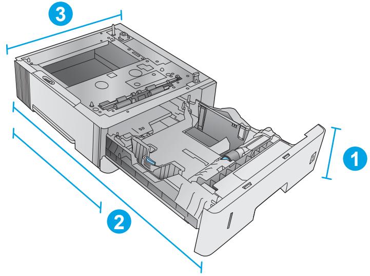 HP LASERJET ENTERPRISE M605X - Dimensions for the input and output accessories - 1
