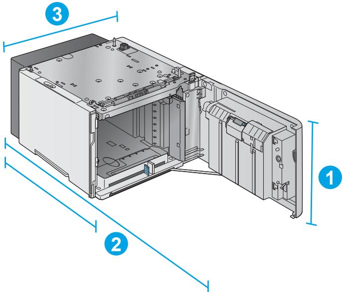 HP LASERJET ENTERPRISE M605X - Dimensions for the input and output accessories - 2