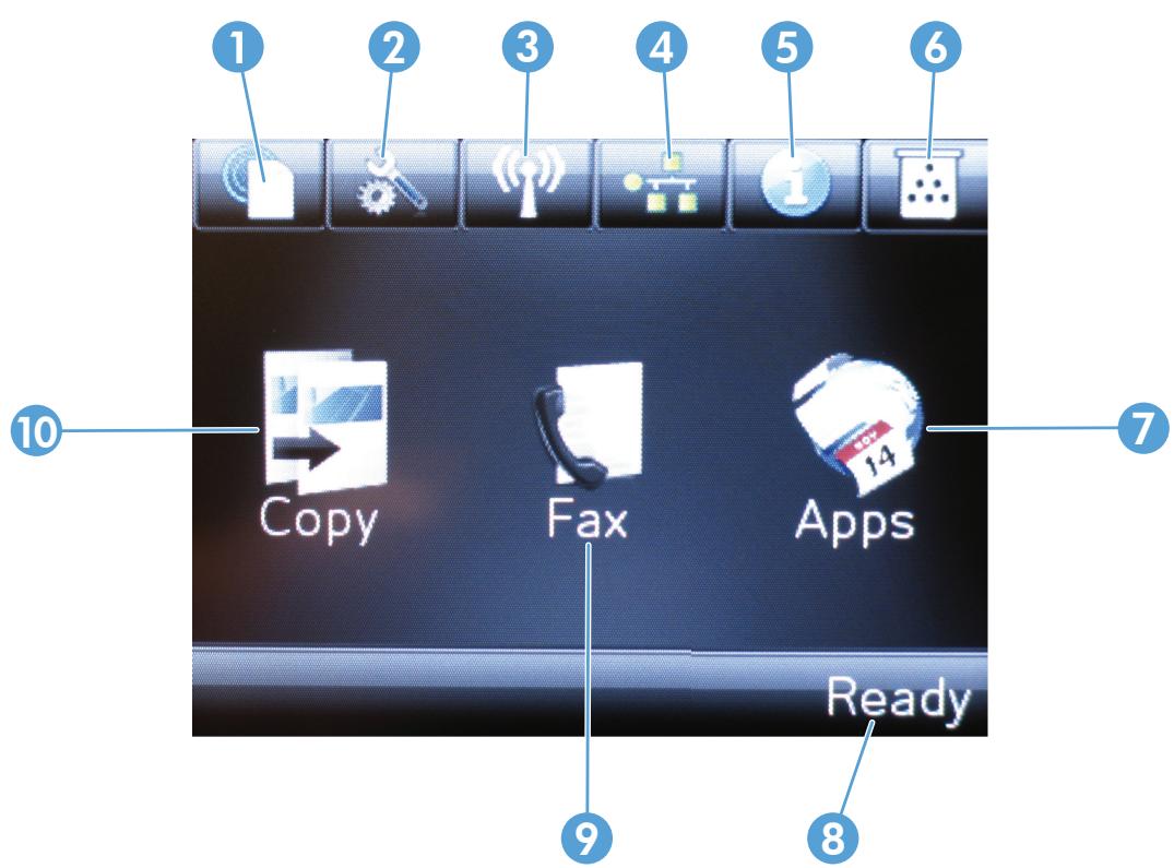 HP LASERJET PRO M125A - Control-panel Home screen (touchscreen only) - 2