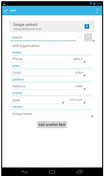 ACER ICONIA B1-710 - Editing a contact - 1