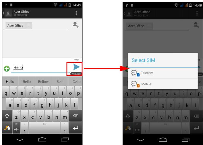 ACER LIQUID JADE - Selecting which SIM to use when sending a text message - 1