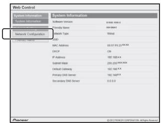 PIONEER XW-SMA1-K - From the menu on the left, select "Network Configuration". - 1