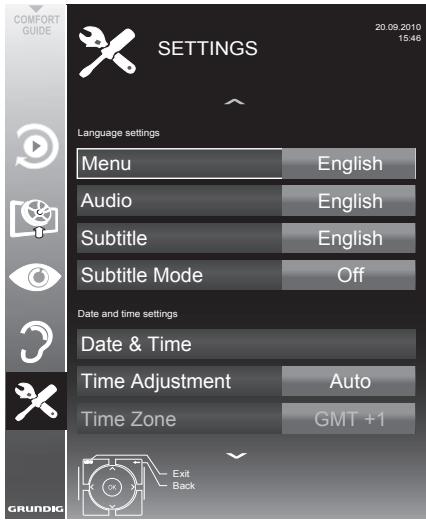 GRUNDIG 32VLE5520BG - Opening the SETTINGS menu - 1