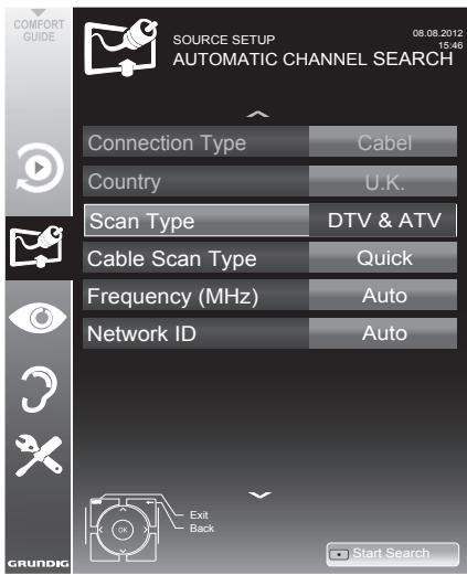 GRUNDIG 32VLE5520BG - Searching for television channels from the cable provider automatically - 1