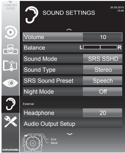 GRUNDIG 39VLE931BH - Sound settings - 1