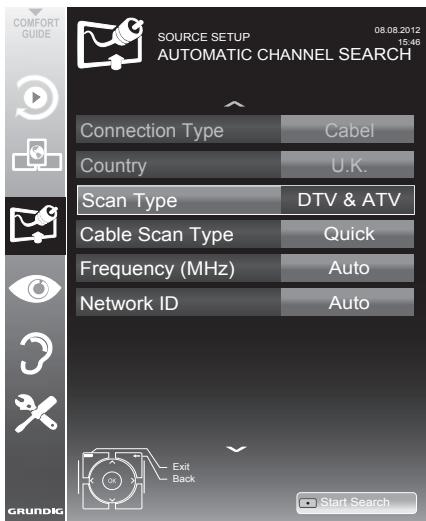 GRUNDIG 39VLE931BH - Searching for television channels from the cable provider automatically - 1