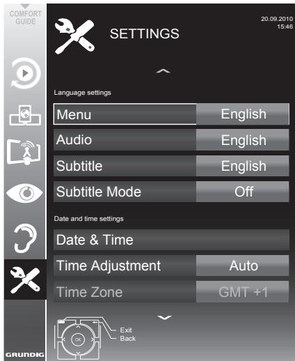 GRUNDIG 39VLE931BH - Opening the SETTINGS menu - 1
